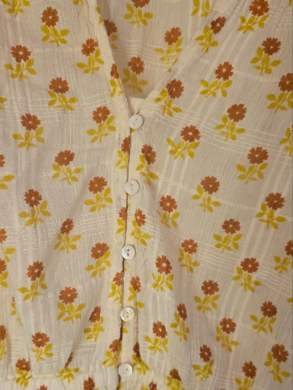 Madewell Floral Button-Front Puff Sleeve Blouse in White